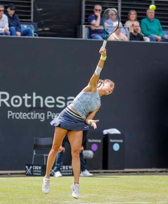 17th June 2024; Edgbaston Priory Club, Birmingham, England: Rothesay Tennis Classic Birmingham, Day 1; Yue Yuan (CHN) serves in her womens singles match against Sloane Stephens (USA)  ActionPlus12655665 RogerxEvans