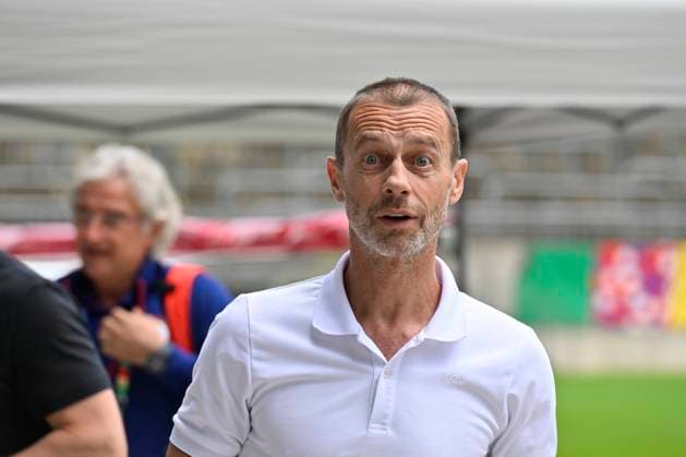 GER, UEFA Europameisterschaft 2024, Slowenisches Base Camp Wuppertal 17.06.2023,Wuppertal ,Stadion am Zoo, GER, UEFA Europameisterschaft 2024, Slowenisches Base Camp Wuppertal im Bild UEFA Präsident Aleksander Ceferin ( Slovenia ).