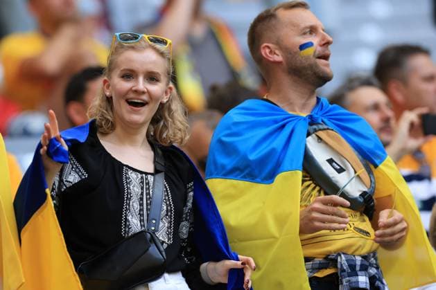 17th June 2024; Munich Football Arena, Munich, Germany; Euro 2024 Group E Football, Romania versus Ukraine; Ukraine fans  ActionPlus12655678 PierrexTeyssot