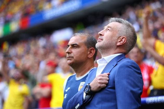 Edward Iordanescu manager of Romania Romania v Ukraine, UEFA European Championship, EM, Europameisterschaft 2024, Group E, Football, Munich Football Arena, Munich, Germany, 17 Jun 2024 EDITORIAL USE ONLY No use with unauthorised audio, video, data, fixture lists, club league logos or live services. Online in-match use limited to 120 images, no video emulation. No use in betting, games or single club league player publications. Copyright: xMichaelxZemanek Shutterstockx 14539636cj