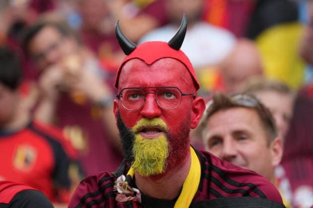 Belgischer Fan als Teufel verkleidet und geschminkt - Frankfurt 17.06.2024: Belgien vs Slowakei, EURO2024 M9, Gruppe E, EM-Arena Frankfurt