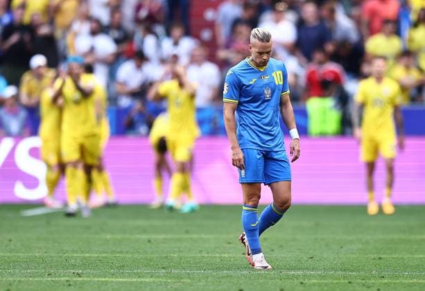 Mykhaylo Mudryk of Ukraine reacts after Romania score their third goal Romania v Ukraine, UEFA European Championship, EM, Europameisterschaft 2024, Group E, Football, Munich Football Arena, Munich, Germany, 17 Jun 2024 EDITORIAL USE ONLY No use with unauthorised audio, video, data, fixture lists, club league logos or live services. Online in-match use limited to 120 images, no video emulation. No use in betting, games or single club league player publications. Copyright: xMichaelxZemanek Shutterstockx 14539636cp