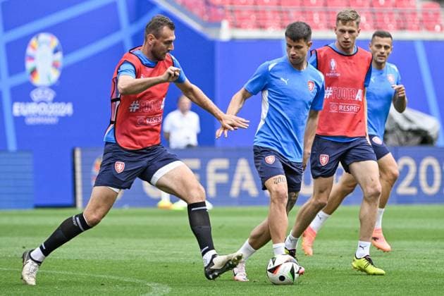 (L-R) Tomas Chory, Adam Hlozek, David Zima and Tomas Holes attend Czech national football team open training within the European Football Championships, Leipzig, Germany, June 17, 2024. (CTKxPhoto VitxSimanek) CTKPhotoP2024061706121  CTKPhotoP2024061706121
