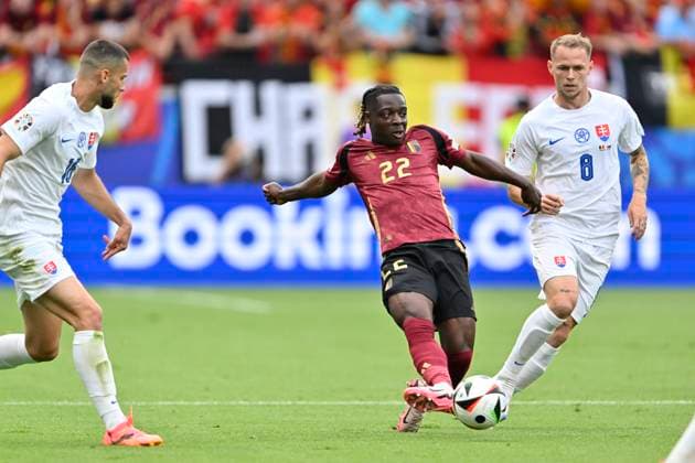 Belgium v Slovakia Group E - UEFA EURO, EM, Europameisterschaft,Fussball 2024 FRANKFURT AM MAIN, GERMANY - JUNE 17 : Doku Jeremy forward of Belgium during the UEFA EURO 2024 European Football Championship tournament group E stage match between Belgium and Slovakia at Frankfurt Arena on June 17, 2024 in Frankfurt am Main, Germany, 17 06 2024 Frankfurt am Main Germany  Copyright: xDhax