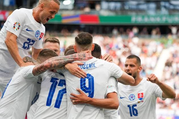 celebrate the goal, Torjubel zum 0:1 Ivan Schranz (Slowakei, Slovakia, 26) - Frankfurt 17.06.2024: Belgien vs Slowakei, EURO2024 M9, Gruppe E, EM-Arena Frankfurt