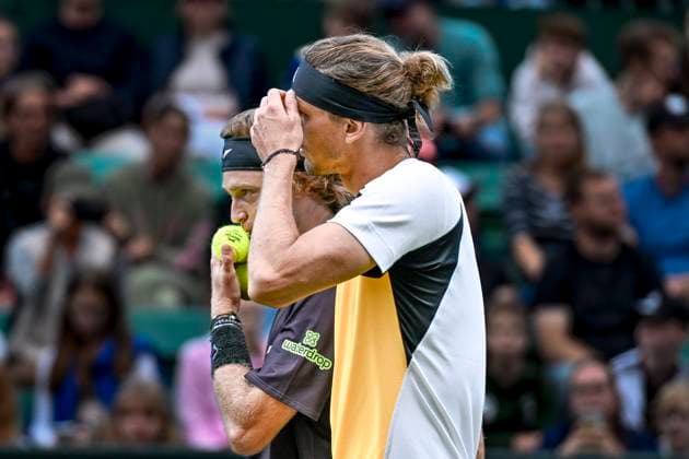 Andrey Rublev, Alexander Zverev GER 17.06.2024 Tennis Terra Wortmann Open, ATP, Tennis Herren World Tour 500, , OWL ARENA, Halle (Westfalen), NRW Germany