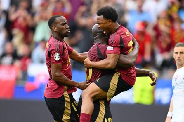 Belgium v Slovakia Group E - UEFA EURO, EM, Europameisterschaft,Fussball 2024 FRANKFURT AM MAIN, GERMANY - JUNE 17 : Lukaku Romelu forward of Belgium celebrates scoring a goal (but goal cancelled) during the UEFA EURO 2024 European Football Championship tournament group E stage match between Belgium and Slovakia at Frankfurt Arena on June 17, 2024 in Frankfurt am Main, Germany, 17 06 2024 Frankfurt am Main Germany  Copyright: xVincentxKalutx