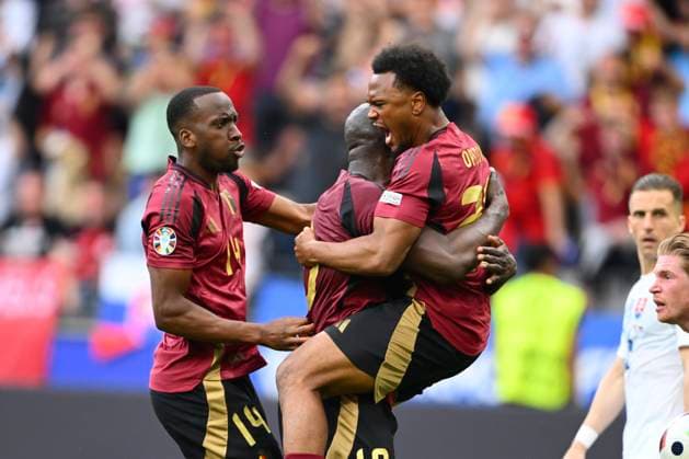 Belgium v Slovakia Group E - UEFA EURO, EM, Europameisterschaft,Fussball 2024 FRANKFURT AM MAIN, GERMANY - JUNE 17 : Lukaku Romelu forward of Belgium celebrates scoring a goal (but goal cancelled) during the UEFA EURO 2024 European Football Championship tournament group E stage match between Belgium and Slovakia at Frankfurt Arena on June 17, 2024 in Frankfurt am Main, Germany, 17 06 2024 Frankfurt am Main Germany  Copyright: xVincentxKalutx