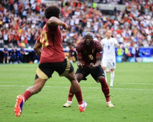 Football - UEFA EURO, EM, Europameisterschaft,Fussball 2024 - Group E - Belgium v Slovakia 17th June 2024 - UEFA EURO 2024 - Group E - Belgium v Slovakia - Romelu Lukaku of Belgium celebrates a goal which is later disallowed - Photo: Simon Stacpoole Offside. Frankfurt Germany Copyright: xSimonxStacpoolexOffside