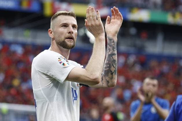 FRANKFURT, Arena Frankfurt, 17-06-2024 , European Football Championship Euro2024, Group stage match no.9 between Belgium and Slovakia. Slovakia player Milan Skriniar after the match end result 0-1 Belguim - Slovakia (Euro2024)  x25518748x Copyright: