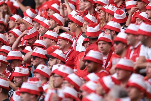 Dusseldorf, Germany, 17th June 2024. Austria fans during the UEFA European Championships match at Dusseldorf Arena, Dusseldorf. Picture credit should read: Jonathan Moscrop Sportimage EDITORIAL USE ONLY. No use with unauthorised audio, video, data, fixture lists, club league logos or live services. Online in-match use limited to 120 images, no video emulation. No use in betting, games or single club league player publications. SPI-3184-0029