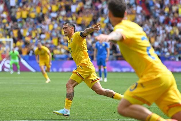Torjubel Nicolae STANCIU (ROM) nach Tor zum 1-0, Jubel,Freude,Begeisterung,Aktion. Gruppenphase Gruppe C Rumaenien (ROU) - Ukraine (UKR) 3-0, am 17.06.2024 Fussball Arena Muenchen, Fussball UEFA EURO, EM, Europameisterschaft,Fussball 2024 GERMANY vom 14.06.2024 - 14.07.2024.