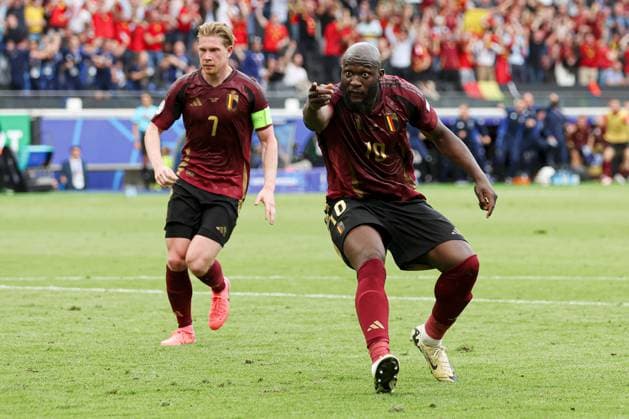 Romelu Lukaku of Belgium celebrates a goal which was disallowed for handball by Loïs Openda Belgium v Slovakia, UEFA European Championship, EM, Europameisterschaft 2024, Group E, Football, Frankfurt Arena, Frankfurt, Germany, 17 Jun 2024 EDITORIAL USE ONLY No use with unauthorised audio, video, data, fixture lists, club league logos or live services. Online in-match use limited to 120 images, no video emulation. No use in betting, games or single club league player publications. Copyright: xPaulxCurrie Shutterstockx 14539658kf