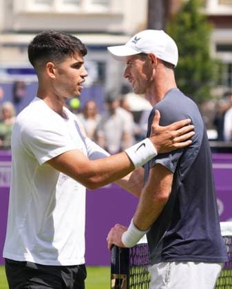 Carlos Alcaraz and Andy Murray after practice Cinch Championships, Day 1, Tennis, Queen s Club, London, UK - 17 June 2024  Copyright: xJavierxGarcia Shutterstockx 14539781ec