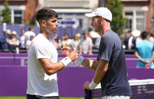Carlos Alcaraz and Andy Murray practice together Cinch Championships, Day 1, Tennis, Queen s Club, London, UK - 17 June 2024  Copyright: xJavierxGarcia Shutterstockx 14539781ea