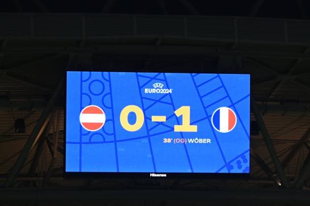 Scoreboard during the UEFA EURO, EM, Europameisterschaft,Fussball Germany 2024 match between Austria 0-1 France at Dusseldorf Arena on June 17, 2024 in Dusseldorf , Germany. Noxthirdxpartyxsales  (256747264)