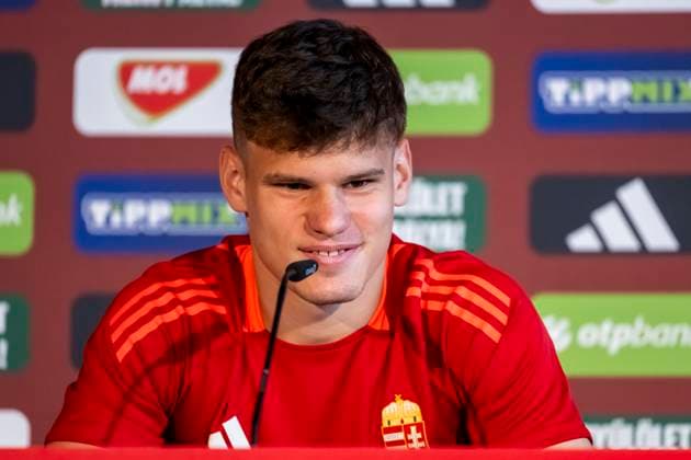 Milos Kerkez (11, Ungarn) bei der Pressekonferenz GER, Pressekonferenz Ungarische Nationalmannschaft, Fussball, Euro, UEFA, 17.06.2024, GER, Pressekonferenz Ungarische Nationalmannschaft, Fussball, Euro, UEFA, 17.06.2024 Weiler im Allgaeu Copyright: xEibner-Pressefoto FlorianxWolfx EP_FWF