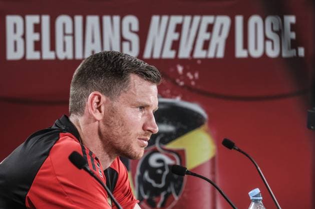 Sport Bilder des Tages Belgium s Jan Vertonghen pictured during a press conference, PK, Pressekonferenz of Belgian national soccer team Red Devils, Tuesday 18 June 2024 at their base camp in Freiberg am Neckar, Germany, during the UEFA EURO, EM, Europameisterschaft,Fussball 2024 European Soccer Championships. The Red Devils play in Group E at the Euro 2024 European Championships in Germany. BRUNOxFAHY  x94792822x