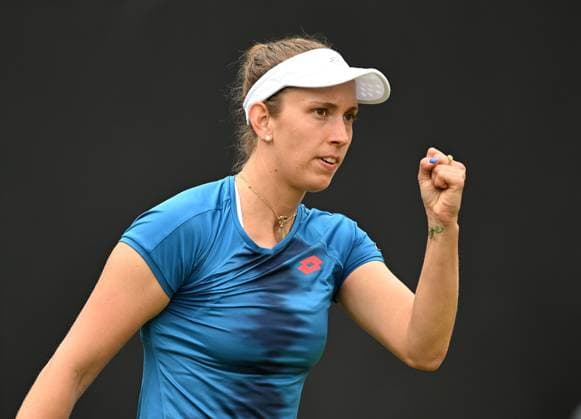 Elise Mertens of Belgium celebrates a point during her first round match Rothesay Classic Birmingham, Day 2, Tennis, Edgbaston Priory Club, Birmingham, UK - 18 June 2024  Copyright: xAnnaxGowthorpe Shutterstockx 14543313r
