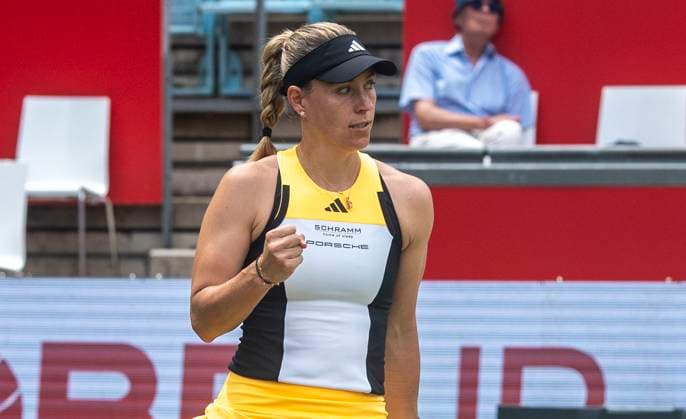 18.06.2024, WTA, Tennis Damen 500, Tennis, Damen, ecotrans Ladies Open 2024, Berlin, Einzel, 1. Runde, Angelique Kerber (Deutschland) - Linda Noskova (Tschechien) Angelique Kerber (Deutschland) jubelt. Berlin Steffi-Graf-Stadion Berlin Deutschland
