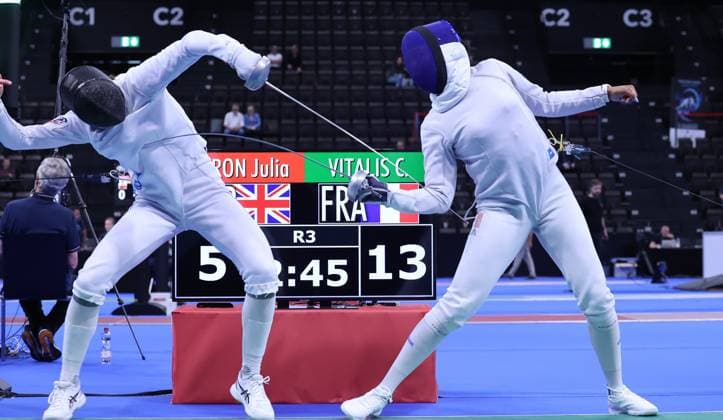 Sport Themen der Woche KW25 Sport Bilder des Tages Fencing European Championships PHOTOPQR L ALSACE Jean-François FREY ; Bâle ; 18 06 2024 ; Coraline Vitalis (d) lors des championnats d Europe d Escrime à Bâle (Basel) le 18 Juin 2024. Basel, Switzerland, june 18th 2024 Fencing European Championships Bâle France  Copyright: xPHOTOPQR L ALSACE MAXPPPxJean-FrançoisxFREYx 20240618ALS8647 20240618ALS8647