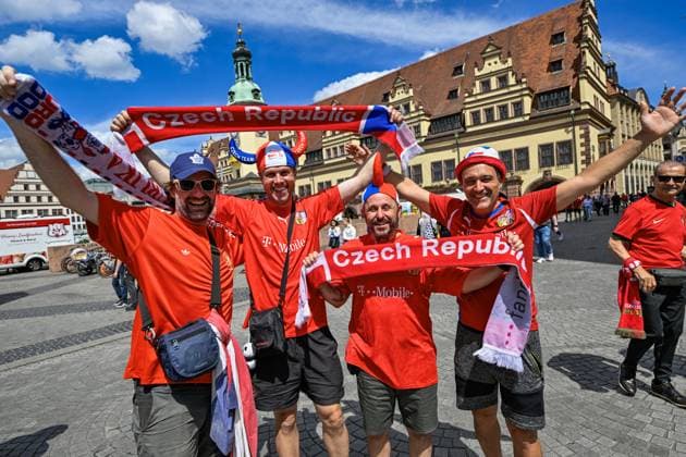 Czech football fans in action prior to Czech Republic vs. Portugal match within the European Football Championships, Leipzig, Germany, June 18, 2024. (CTKxPhoto VitxSimanek) CTKPhotoP2024061805280  CTKPhotoP2024061805280