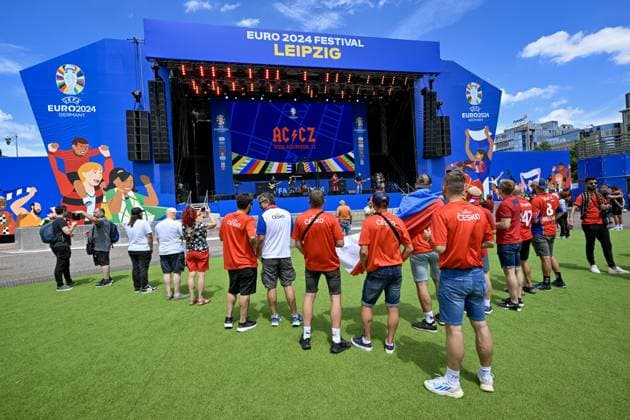 Czech football fans in action prior to Czech Republic vs. Portugal match within the European Football Championships, Leipzig, Germany, June 18, 2024. (CTKxPhoto VitxSimanek) CTKPhotoP2024061805435  CTKPhotoP2024061805435