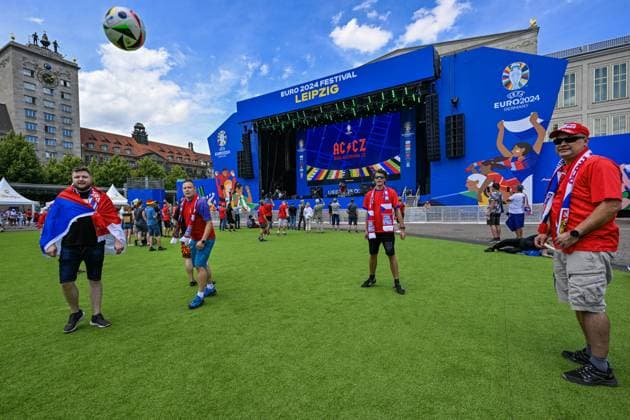 Czech football fans in action prior to Czech Republic vs. Portugal match within the European Football Championships, Leipzig, Germany, June 18, 2024. (CTKxPhoto VitxSimanek) CTKPhotoP2024061805455  CTKPhotoP2024061805455
