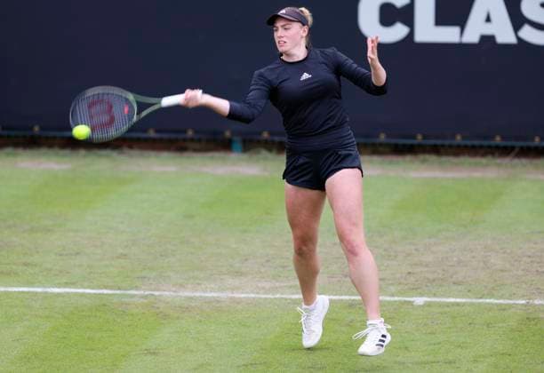 18th June 2024; Edgbaston Priory Club, Birmingham, England: Rothesay Tennis Classic Birmingham, Day 2; Amelia Rajecki (GBR) in her womens singles match against Diana Shnaider  ActionPlus12656322 RogerxEvans