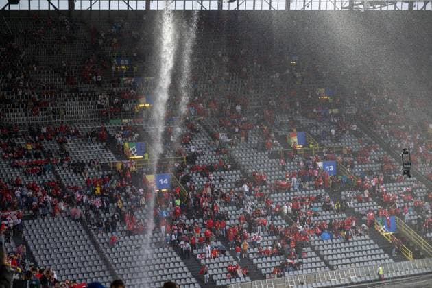 GER, EURO 2024, Group F, Türkei (Tur) vs Georgien (GEO) 18.06.2024, BVB Stadium Dortmund, Dortmund, GER, EURO 2024, Group F, Türkei (Tur) vs Georgien (GEO) Im Bild: Sintflutartige Regenfälle bis auf die Tribüne,Starkregen Unwetter