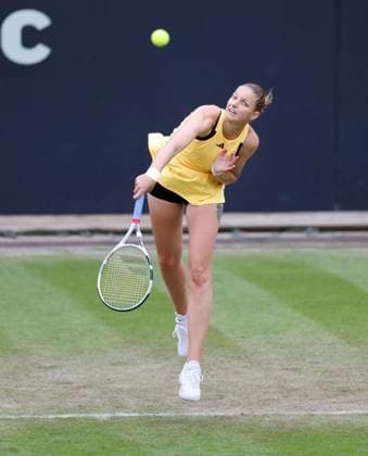 18th June 2024; Edgbaston Priory Club, Birmingham, England: Rothesay Tennis Classic Birmingham, Day 2; Karolina Pliskova (CZE) serves in her womens singles match against Caroline Dolehide (USA)  ActionPlus12656431 RogerxEvans
