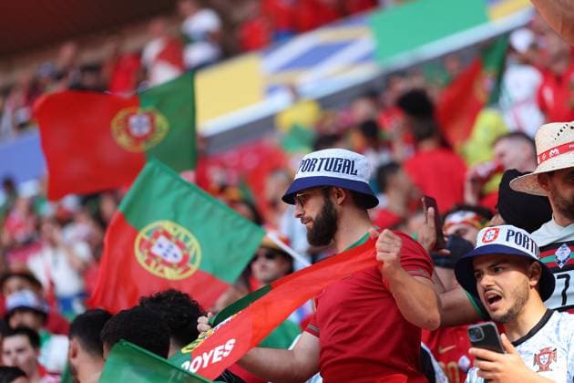 Leipzig Stadium Leipzig, Tuesday, June 18, 2024 UEFA EURO, EM, Europameisterschaft,Fussball 2024 Germany, Group F stage Matchday 1 Group F Portugal - Czechia, Portugal Fans,Stimmung, Schals, Trikots, Emotionen Copyright: JoaquimxFerreira