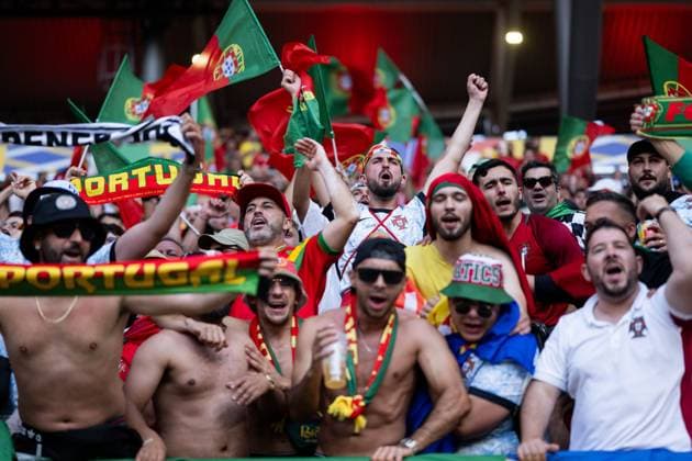 240618 Fans of Portugal ahead of the UEFA EURO, EM, Europameisterschaft,Fussball 2024 Football Championship match between Portugal and Czech Republic on June 18, 2024 in Leipzig. Photo: Mathias Bergeld BILDBYRAN kod MB MB0938 fotboll football soccer fotball fotbolls-em europamästerskap em uefa euro uefa european football championship euro 2024 portugal tjeckien czech republic bbeng publik Copyright: MATHIASxBERGELD BB240618MB030