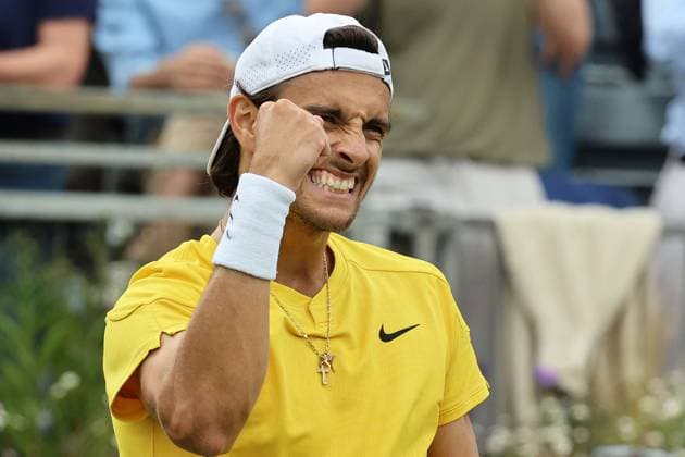 TENNIS - ATP, Tennis Herren Queen s Club Championships LONDON,ENGLAND,18.JUN.24 - TENNIS - ATP World Tour, Queen s Club Championships. Image shows the rejoicing of Lorenzo Musetti (ITA).  GEPAxpictures xAlanxGrieves