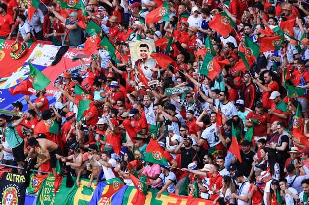 Football - UEFA EURO, EM, Europameisterschaft,Fussball 2024 - Group F - Portugal v Czech Republic 18th June 2024 - UEFA EURO 2024 - Group F - Portugal v Czech Republic - Portugal fans - Photo: Simon Stacpoole Offside. Leipzig Germany Copyright: xSimonxStacpoolexOffside