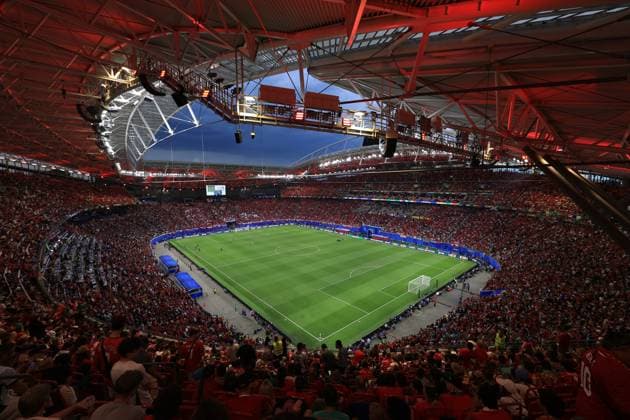 Football - UEFA EURO, EM, Europameisterschaft,Fussball 2024 - Group F - Portugal v Czech Republic 18th June 2024 - UEFA EURO 2024 - Group F - Portugal v Czech Republic - A general view of Football Stadium Leipzig - Photo: Simon Stacpoole Offside. Leipzig Germany Copyright: xSimonxStacpoolexOffside