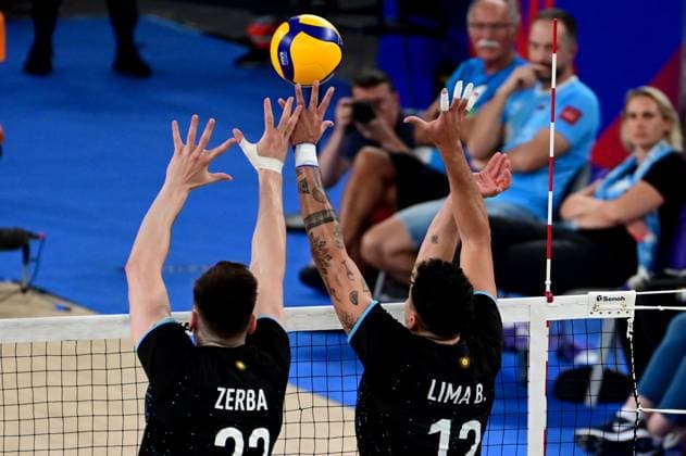 Ljubljana, Slovenia, June 18st 2024: Nicolas Zerba of Argentina (L) and Bruno Lima of Argentina (R)in action during the FIVB Men s Volleyball Nations League match between Slovenia and Argentina at Arena Stozice, Ljubljana, Slovenia. (Igor Kupljenik SPP) Copyright: xIgorxKupljenikx xSPPx spp-en-IgKuSp-IKO_0695