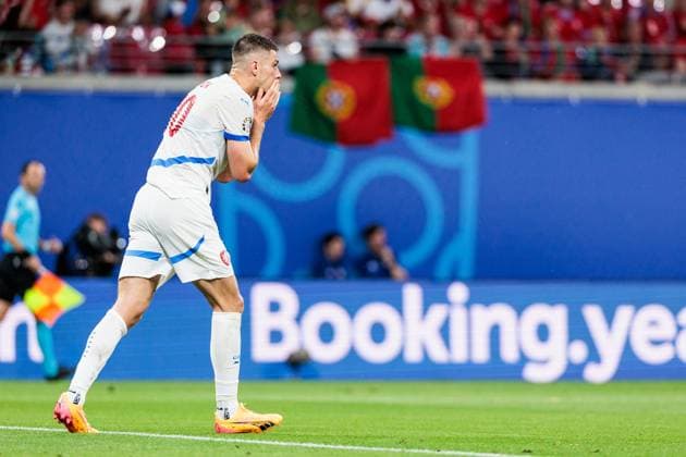 UEFA EURO 2024: Portugal - Tschechien; 18.06.2024 Patrik Schick (Tschechien, 10) frustriert, Hände vor Gesicht UEFA EURO 2024: Portugal - Tschechien; Leipzig Stadium, Leipzig am 18.06.2024 Copyright: xBEAUTIFULxSPORTS Wunderlx