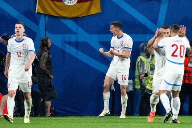 240618 Lukas Provod of Czech Republic celebrates after 0-1 during the UEFA EURO, EM, Europameisterschaft,Fussball 2024 Football Championship match between Portugal and Czech Republic on June 18, 2024 in Leipzig. Photo: Mathias Bergeld BILDBYRAN kod MB MB0938 fotboll football soccer fotball fotbolls-em europamästerskap em uefa euro uefa european football championship euro 2024 portugal tjeckien czech republic bbeng jubel Copyright: MATHIASxBERGELD BB240618MB101
