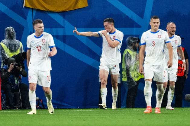 240618 Lukas Provod of Czech Republic celebrates after 0-1 during the UEFA EURO, EM, Europameisterschaft,Fussball 2024 Football Championship match between Portugal and Czech Republic on June 18, 2024 in Leipzig. Photo: Mathias Bergeld BILDBYRAN kod MB MB0938 fotboll football soccer fotball fotbolls-em europamästerskap em uefa euro uefa european football championship euro 2024 portugal tjeckien czech republic bbeng jubel Copyright: MATHIASxBERGELD BB240618MB102