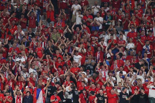 Czechia fans celebrate the opening goal scored by Lukas Provod of Czechia Portugal v Czechia, UEFA European Championship, EM, Europameisterschaft 2024, Group F, Football, Leipzig Stadium, Leipzig, Germany, 18 Jun 2024 EDITORIAL USE ONLY No use with unauthorised audio, video, data, fixture lists, club league logos or live services. Online in-match use limited to 120 images, no video emulation. No use in betting, games or single club league player publications. Copyright: xMattxWest Shutterstockx 14543474bv