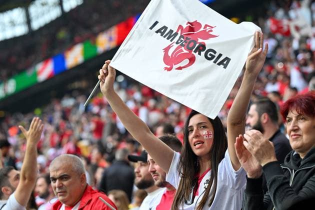240618 EURO2024 TURKEY VS GEORGIA fans and supporters of Georgia pictured during a soccer game between the national teams of Turkey and Georgia on the first matchday in Group F in the group stage of the UEFA EURO, EM, Europameisterschaft,Fussball 2024 tournament , on Tuesday 18 June 2024 in Dortmund , Germany . PHOTO SPORTPIX David Catry DORTMUND GERMANY  Copyright: xx 464582