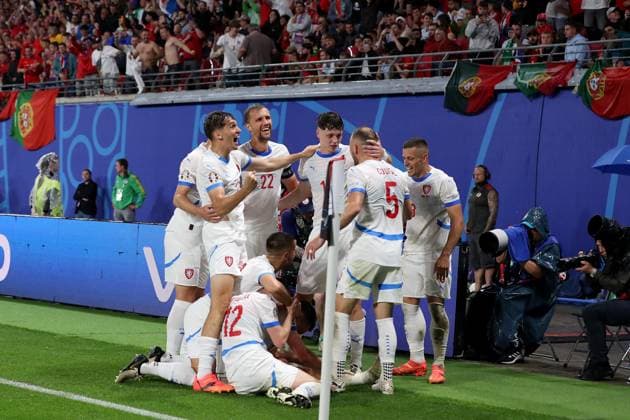 18.06.2024, xtgx, Fussball EM 2024, Portugal - Tschechien emspor, v.l. Torjubel nach dem Tor zum celebrating the goal celebrate 0: durch Lukas Provod (Tschechien) (DFL DFB REGULATIONS PROHIBIT ANY USE OF PHOTOGRAPHS as IMAGE SEQUENCES and or QUASI-VIDEO) Leipzig