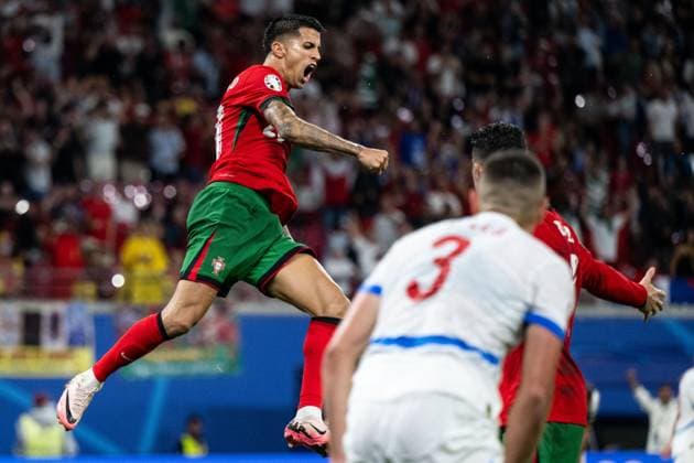240618 Joao Cancelo of Portugal celebrates after 2-1 (later disallowed after VAR-check) during the UEFA EURO, EM, Europameisterschaft,Fussball 2024 Football Championship match between Portugal and Czech Republic on June 18, 2024 in Leipzig. Photo: Mathias Bergeld BILDBYRAN kod MB MB0938 fotboll football soccer fotball fotbolls-em europamästerskap em uefa euro uefa european football championship euro 2024 portugal tjeckien czech republic bbeng jubel Copyright: MATHIASxBERGELD BB240618MB124