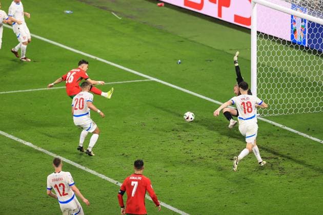 Football - UEFA EURO, EM, Europameisterschaft,Fussball 2024 - Group F - Portugal v Czech Republic 18th June 2024 - UEFA EURO 2024 - Group F - Portugal v Czech Republic - Francisco Conceicao of Portugal scores their second goal - Photo: Simon Stacpoole Offside. Leipzig Germany Copyright: xSimonxStacpoolexOffside
