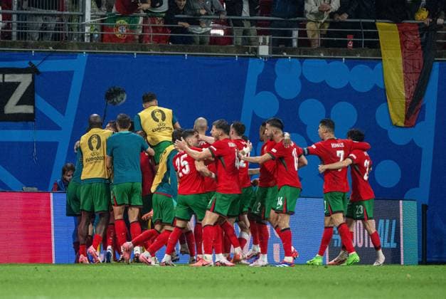 Fussball, Herren, Saison 2023 24, UEFA EURO, EM, Europameisterschaft,Fussball 20204, Gruppe F (1. Spieltag) in Leipzig, Portugal - Tschechien, portugiesischer Jubel nach Tor zum 2:1 durch Francisco Conceicao (Portugal), 18.06. 2024, Copyright: xMatthiasxKochx