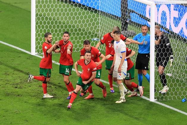 Football - UEFA EURO, EM, Europameisterschaft,Fussball 2024 - Group F - Portugal v Czech Republic 18th June 2024 - UEFA EURO 2024 - Group F - Portugal v Czech Republic - Diogo Jota of Portugal celebrates a goal which is later disallowed - Photo: Simon Stacpoole Offside. Leipzig Germany Copyright: xSimonxStacpoolexOffside