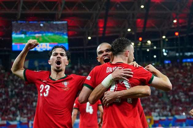 GER: Portugal v Czechia. UEFA EURO, EM, Europameisterschaft,Fussball 2024 Francisco Conceicao and Kleper Laveran Lima Ferreira Pepe and Diogo Jota of Portugal during the UEFA Euro 2024 match between Portugal and Czechia, Group F, date 1, played at Red Bull Arena Stadium on June 18, 2024 in Leipzig, Germany. kpng Copyright: xBaguxBlancox xPRESSINPHOTOx PS_240618_POR_REP_056