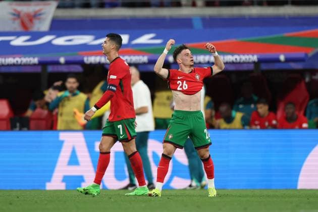 Leipzig Stadium Leipzig, Tuesday, June 18, 2024 UEFA EURO, EM, Europameisterschaft,Fussball 2024 Germany, Group F stage Matchday 1 Group F Portugal - Czechia, Cristiano Ronaldo (Portugal), Francisco Conceicao (Portugal) Torjubel, Goal celebration, celebrate the goal Copyright: JoaquimxFerreira