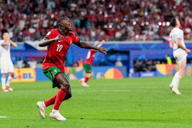 UEFA EURO 2024: Portugal - Tschechien; 18.06.2024 Nuno Alexandre Tavares Mendes (Portugal, 19) bejubelt das 1:1 nach Eigentor durch Robin Hranac (Tschechien, 4) UEFA EURO 2024: Portugal - Tschechien; Leipzig Stadium, Leipzig am 18.06.2024 Copyright: xBEAUTIFULxSPORTS Wunderlx